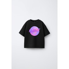 Fasardi Manifest Girls M6NIFEST Logo Baskılı Oversize %100 Pamuk Kısa Kollu Unisex Çocuk Tişört