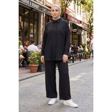 Modestim Kadın Siyah Ikili Tesettür Takım Oversize Gömlek Pantolon Rahat Kalıp Yazlık Şık Günlük Tesettür Kombin
