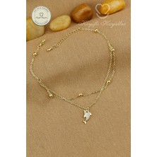 Keyifli Hayaller 316L Çelik Halhal - 14K Taşlı Yunus Dorika Birleşik Zincir Çelik Halhal 22+4cm
