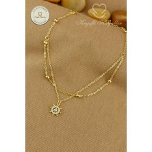 Keyifli Hayaller 316L Çelik Halhal - 14K Taşlı Gemici Dümeni Dorika Birleşik Zincir Çelik Halhal 22+4cm