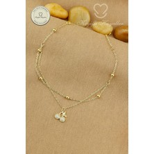 Keyifli Hayaller 316L Çelik Halhal - 14K Taşlı Kiraz Dorika Birleşik Zincir Çelik Halhal 22+4cm