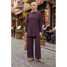 Modestim Kadın Bordo Ikili Tesettür Takım Oversize Gömlek Pantolon Rahat Kalıp Yazlık Şık Günlük Tesettür Kombin