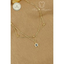 Keyifli Hayaller 316L Çelik Halhal - 14K Renkli Taşlı Yıldız Dorika Birleşik Zincir Çelik Halhal 21+4cm