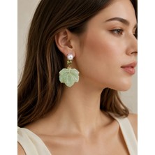Wish&Moon Kadın Yeşil Yaprak Küpe