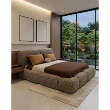 Mobilya Stant Most Cosmo Premium Bazalı Karyola Kahverengi Bukle Kumaş 160x200  (Evinize Teslim)