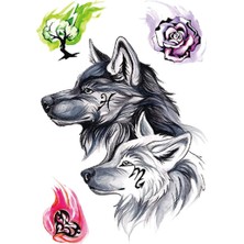 Hediye Vakti Geçici Dövme Seti - Siyah ve Beyaz Kurt Figürlü, Gül ve Kalp Desenli Su Geçirmez Tattoo