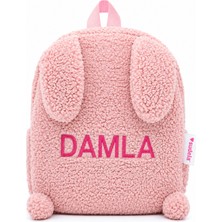 Kişiye Özel Isimli Tavşan Kulaklı Pembe Peluş Kreş Çantası Anaokulu Çocuk Sırt Çantası 0-8 Yaş
