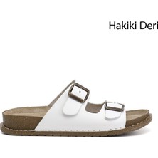 Gönderi(r) Kadın Beyaz  Çift Tokalı Hakiki Deri Terlik