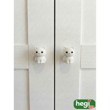 Çocuk Odası Kulpları - Beyaz Kedi Kulp Örgü Desen (Tekli)