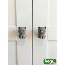 Çocuk Odası Kulpları - Kedi Kulp Örgü Desen Gri (Tekli)
