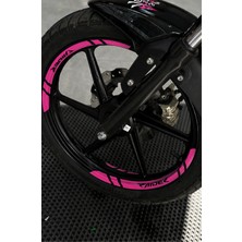 Banxtre Tvs Raider Için Pembe Raider Yazılı Sarı Renk Jant Şeridi Sticker (8 Parça)
