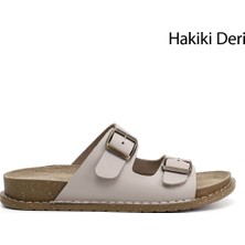 Gönderi(r) Kadın Bej  Çift Tokalı Hakiki Deri Terlik