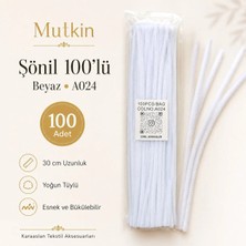 Mutkin A024 Şönil Tel Beyaz 100 Adet 30 cm Yoğun Tüylü Hobi Çubuğu El İşi ve Okul Etkinlik Malzemesi