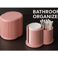 3D Baskı Zamanı Modern Ikili Banyo Düzenleyici Seti - 3D Tasarım Mat Pembe Pamukluk & Kulak Çubuğu Organizeri ve Kapaklı Saklama Kutusu