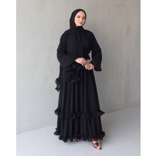 By Esma Eser Fırfırlı Şifon Elbise - Siyah (Şal Dahil)