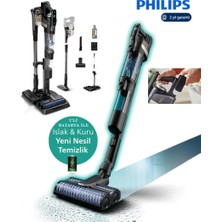 Philips Çift Batarya 90 Dk Kablosuz Islak-Kuru Elektrikli Süpürge 9000 Serisi Islak Mop, Kendi Kendini Temizleyen Istasyonlu Şarjlı Dik Süpürge-Yedek Batarya-