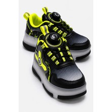 Ccway Akıllı Bağcıklı Tekerli Işıklı Anorak Çocuk Spor Siyah Sarı