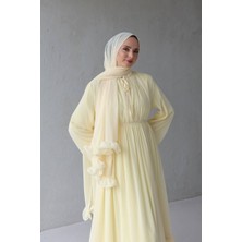 By Esma Eser Fırfırlı Şifon Elbise - Sarı (Şal Dahildir)