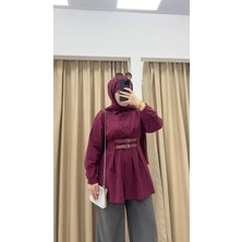 By Esma Eser Kemer Detay Poplin Gömlek Vişne
