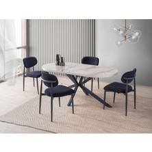 Viento Mobilya Bohem Venezia Highgloss Sabit 180X90 Masa Liza 8 Adet Antrasit Bukle Kumaş Sandalye Masa Takımı