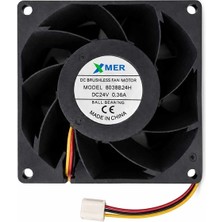 Xmer 8cm 38MM 24 Volt 80X80X38 24V 3 Uçlu 0.36A Rulmanlı Fan