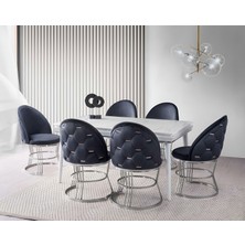 Viento Mobilya Roma Marmo Highgloss Açılır 155X90 Masa Carizma 6 Adet Antrasit Babyface Sandalye Masa Takımı
