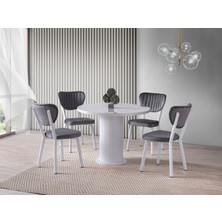 Viento Mobilya Bohem Marmo Highgloss Yuvarlak 104X104 Masa Elma 6 Adet Gri Babyface Sandalye Masa Takımı