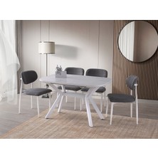Viento Mobilya Valentin Marmo Highgloss Açılır 130X80 Masa Liza 6 Adet Gri Coco Kumaş Sandalye Masa Takımı