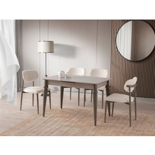 Viento Mobilya Venüs Cappucino Highgloss Açılır 120X80 Masa Liza 4 Adet Krem Bukle Kumaş Sandalye Masa Takımı