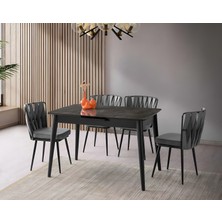 Viento Mobilya Venüs Irony Highgloss Açılır 120X80 Masa Örgü Ay 6 Adet Gri Babyface Kumaş Sandalye Masa Takımı