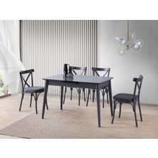 Viento Mobilya Venüs Karbon Gri Hg Açılır 120X80 Masa Bahar 6 Adet Antrasit Babyface Kumaş Sandalye Masa Takımı