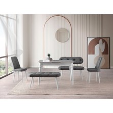 Viento Mobilya Venüs Rambla Highgloss Açılır 120X80 Masa 6 Kişilik Bench Takımı Gri Babyface Sandalye Masa Takımı
