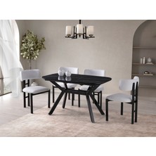 Viento Mobilya Valentin Sonata Highgloss Açılır 130X80 Masa Tuna 6 Adet Beyaz Bukle Kumaş Sandalye Masa Takımı