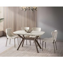 Viento Mobilya Valentin Aytaşı Hg Açılır 130X80 Masa Kelebek 6 Adet Krem Babyface Kumaş Sandalye Masa Takımı