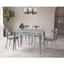 Viento Mobilya Venüs Gri Sis Highgloss Açılır 120X80 Masa Bahar 6 Adet Gri Babyface Kumaş Sandalye Masa Takımı