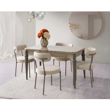 Viento Mobilya Kaşıklıklı Kelebek Cappucino Hg Açılır 135X80 Masa Vera 6 Adet Vizon Bukle Sandalye Masa Takımı