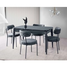 Viento Mobilya Kaşıklıklı Kelebek Karbon Gri Hg Açılır 135X80 Masa Vera 4 Adet Antrasit Bukle Sandalye Masa Takımı