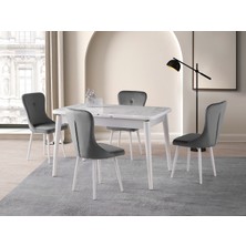 Viento Mobilya Kelebek Marmo Highgloss Açılır 110X70 Masa Leon 4 Adet Gri Babyface Kumaş Sandalye Masa Takımı