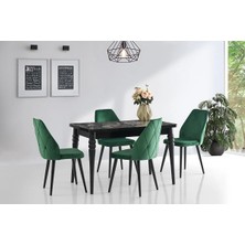 Viento Mobilya Yakamoz Siyah Mermer Desen Açılır 120X80 Masa Hira 6 Adet Yeşil Babyface Sandalye Masa Takımı
