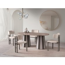 Viento Mobilya Bohem Cappucino Highgloss Sabit 180X90 Masa Tuna 4 Adet Krem Bukle Kumaş Sandalye Masa Takımı