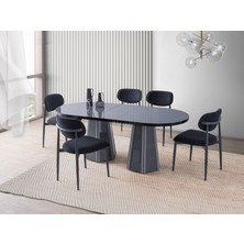 Viento Mobilya Bohem Gri Desen Highgloss Açılır 160X90 Masa Liza 4 Adet Antrasit Bukle Kumaş Sandalye Masa Takımı