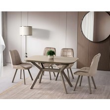 Viento Mobilya Valentin Cappucino Hg Açılır 130X80 Masa Riva 4 Adet Vizon Babyface Kumaş Sandalye Masa Takımı