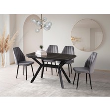 Viento Mobilya Valentin Irony Highgloss Açılır 130X80 Masa Defne 6 Adet Gri Babyface Kumaş Sandalye Masa Takımı