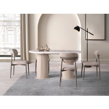 Viento Mobilya Bohem Aytaşı Desen Highgloss Açılır 160X90 Masa Liza 6 Adet Vizon Coco Kumaş Sandalye Masa Takımı