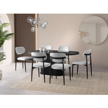 Viento Mobilya Bohem Irony Highgloss Sabit 180X90 Masa Liza 6 Adet Beyaz Bukle Kumaş Sandalye Masa Takımı