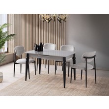 Viento Mobilya Venüs Sis Gri Highgloss Açılır 120X80 Masa Liza 6 Adet Açık Gri Coco Kumaş Sandalye Masa Takımı