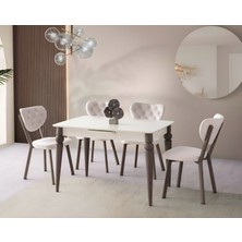 Viento Mobilya Venüs Aytaşı Highgloss Açılır 120X80 Masa Elma 4 Adet Krem Babyface Kumaş Sandalye Masa Takımı