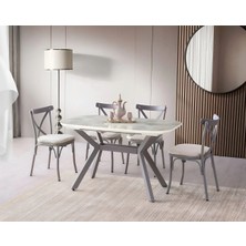 Viento Mobilya Valentin Rambla Hg Açılır 130X80 Masa Bahar 4 Adet Krem Babyface Kumaş Sandalye Masa Takımı