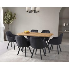 Viento Mobilya Valentin Leglano Mdf Açılır 160X90 Masa Lincolin 6 Adet Siyah B.face Kumaş Sandalye Masa Takımı