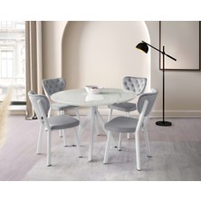 Viento Mobilya Nova Marmo Hg Yandan Açılır 120X70 Masa Elma 4 Adet Gri Babyface Kumaş Sandalye Masa Takımı